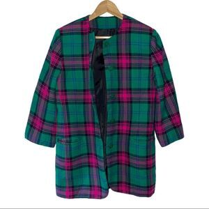 Vintage Jones New York Women's Pink Green Plaid Blazer Jacket SP